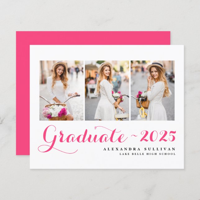 Shock rosa klass för 2025 Photo Collage Studenten (Fram/baksida)