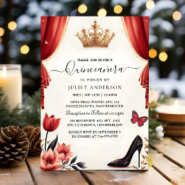Shock rosa Krona Tiara Black Snöre Red Quinceanera Inbjudningar