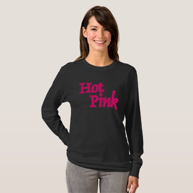 shock rosa Kvinnor, svart långärmad, skjorta T Shirt (Hel framsida)
