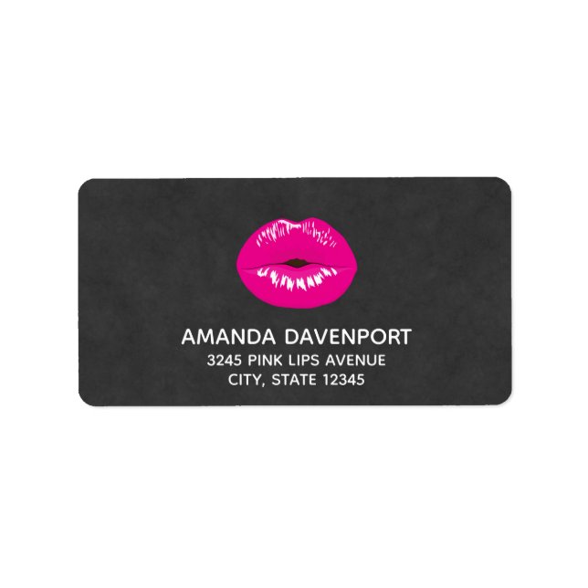 Shock rosa Läppar Glamous Illustration Adressetikett (Framsidan)