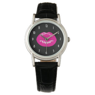 Shock rosa Läppar Glamous Illustration Armbandsur