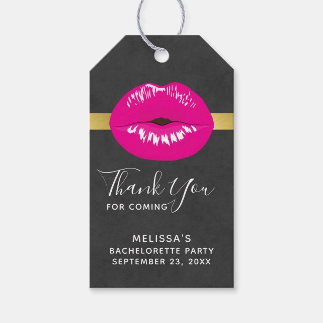 Shock rosa Läppar Glamous Illustration Bachelorett Presentetikett (Framsidan)