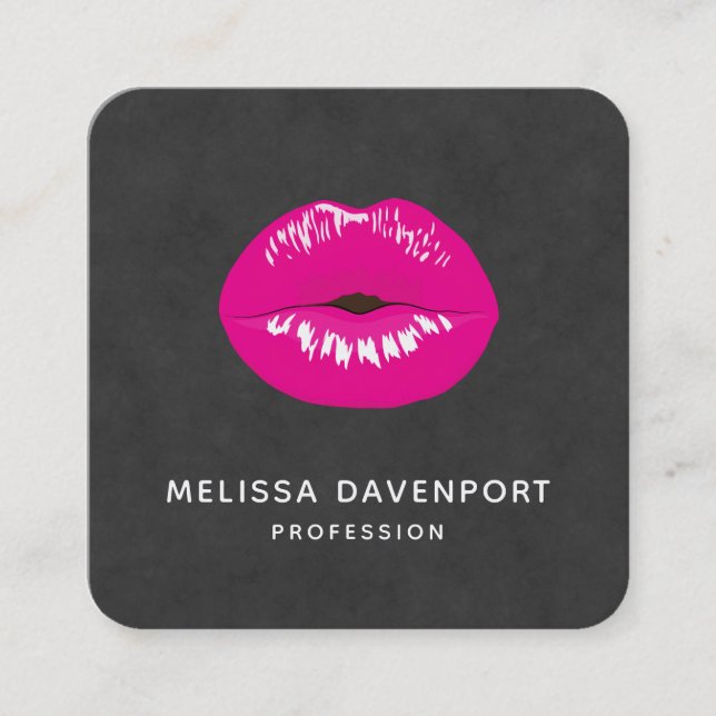 Shock rosa Läppar Glamous Illustration Fyrkantigt Visitkort (Framsida)