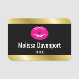 Shock rosa Läppar Glamous Illustration Namnbricka