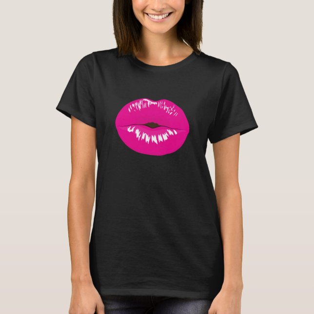 Shock rosa Läppar Glamous Illustration T Shirt (Framsida)