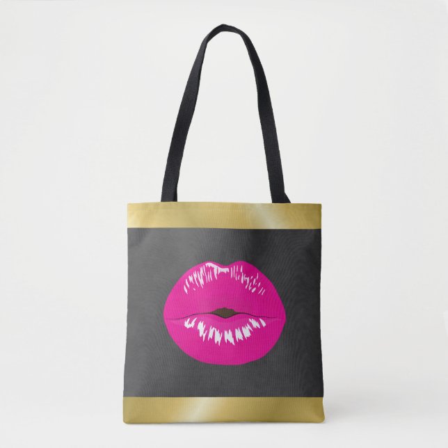 Shock rosa Läppar Glamous Illustration Tygkasse (Framsida)