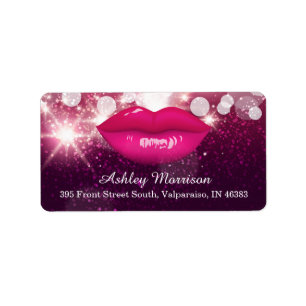 Shock rosa Läppar Glitter Sparkles Beauty Salon Adressetikett