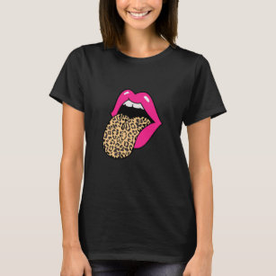 Shock rosa Läppar Leopard Tunga T Shirt