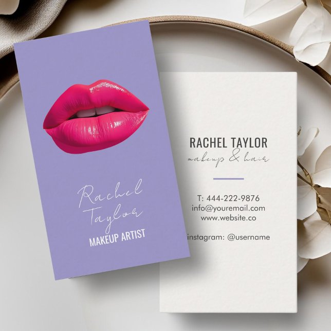 Shock rosa Läppar | Lila Makeup-Affärskort Visitkort (Skapare uppladdad)
