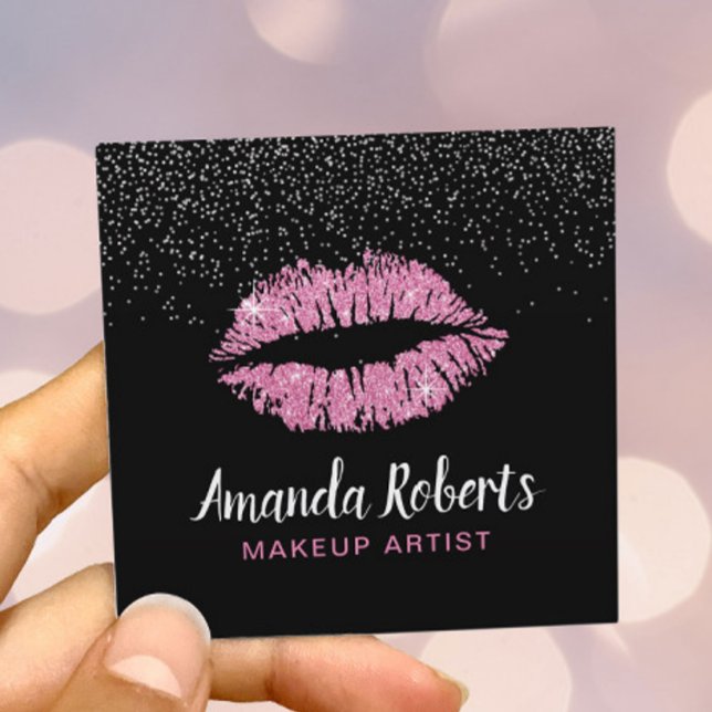 Shock rosa Läppar Modern makeup-artist Fyrkantigt Visitkort (Skapare uppladdad)