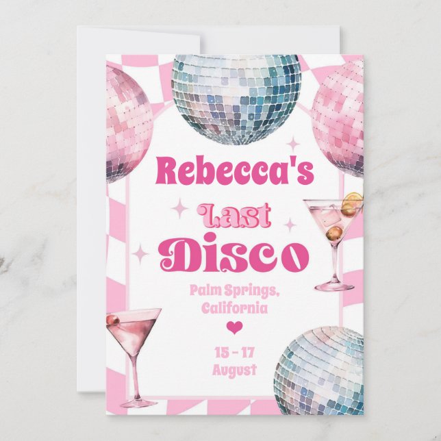 Shock rosa Last Disco Bachelorette Party Itinerary Inbjudningar (Framsida)