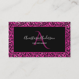 Shock rosa Leopard Chic Black Monogram Visitkort