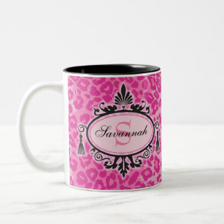 Shock rosa Leopard Mönster eget namn och monogram Två-Tonad Mugg