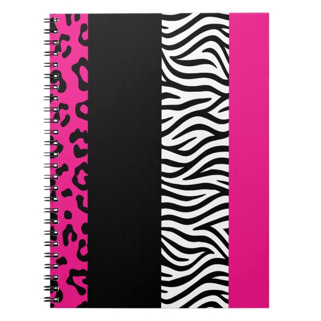 Shock rosa Leopard och Zebra Animal Print Anteckningsbok (Framsidan)