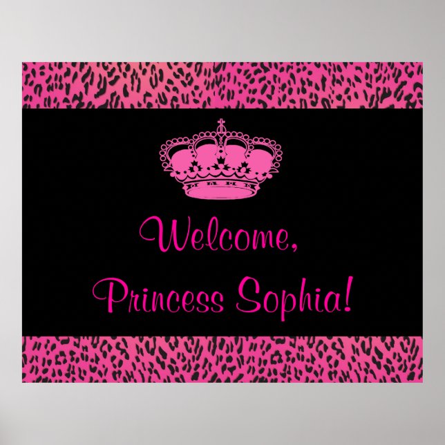 Shock rosa Leopard Princes Party Banner Poster (Framsidan)