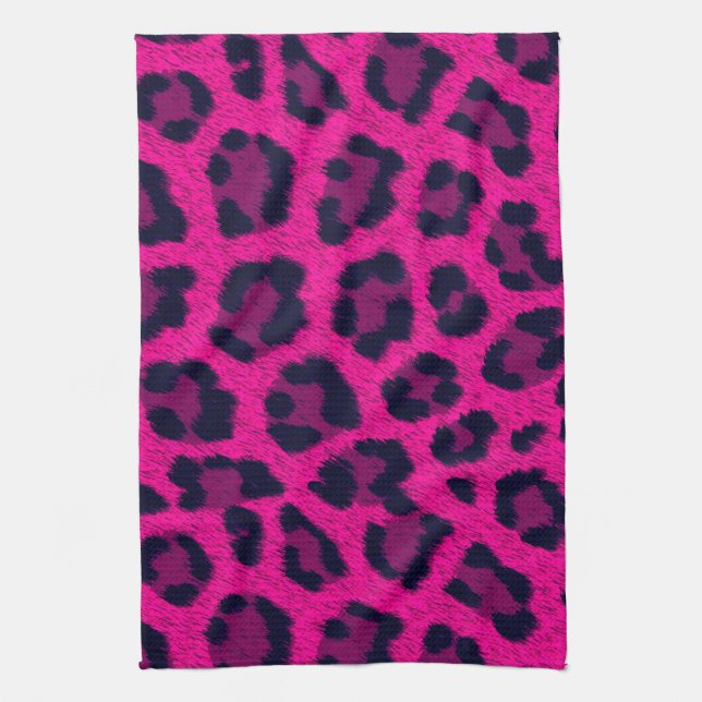 Shock rosa Leopard Print Kitchen Towel Kökshandduk (Vertikal)