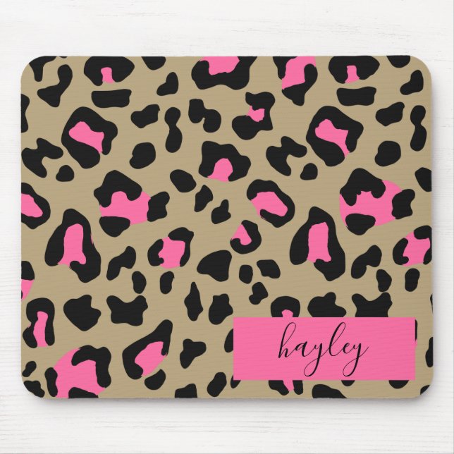Shock rosa Leopard Print Personlig Musmatta (Framsidan)
