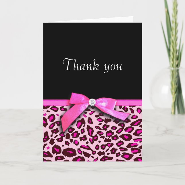 Shock rosa leopard print ribbon bow-look Tack Kort (Framsida)