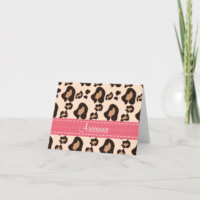 Shock rosa Leopard Print Tackkort Personalize (Framsida)