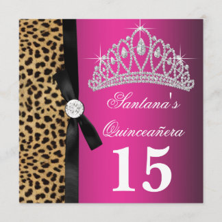 Shock rosa Leopard Quinceanera Inbjudningar