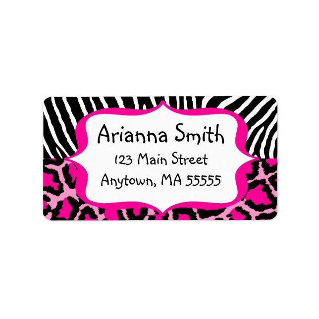 Shock rosa Leopard Zebra tryck Adressetiketter (Framsidan)