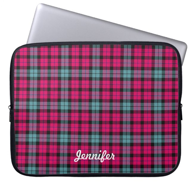 Shock rosa Light Blue Tartan Play Mönster Laptop Sleeve (Framsidan)