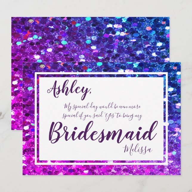 Shock rosa/Lila Glam blir min Bridesmaid Inbjudningar (Fram/baksida)