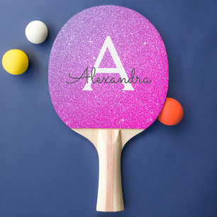 Shock rosa - Lila Glitter och Gnistra Monogram Pingisracket