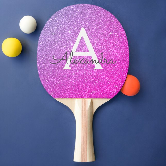 Shock rosa - Lila Glitter och Gnistra Monogram Pingisracket (Skapare uppladdad)