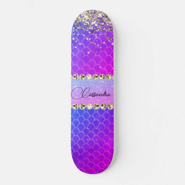 Shock rosa Lila Glittery Bling Skateboard (Framsida)