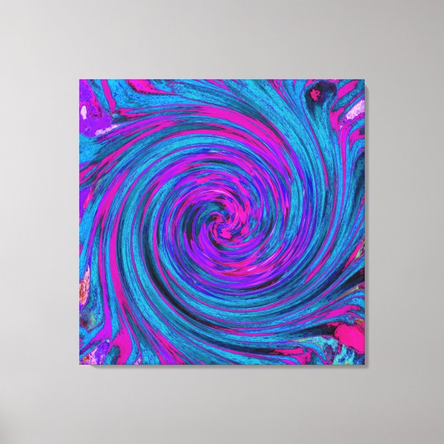 Shock rosa, Lila och blå Abstrakt Retro Twirl Canvastryck (Framsida)