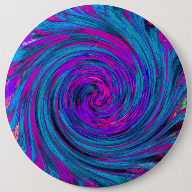 Shock rosa, Lila och blå Abstrakt Retro Twirl Knapp (Framsida)