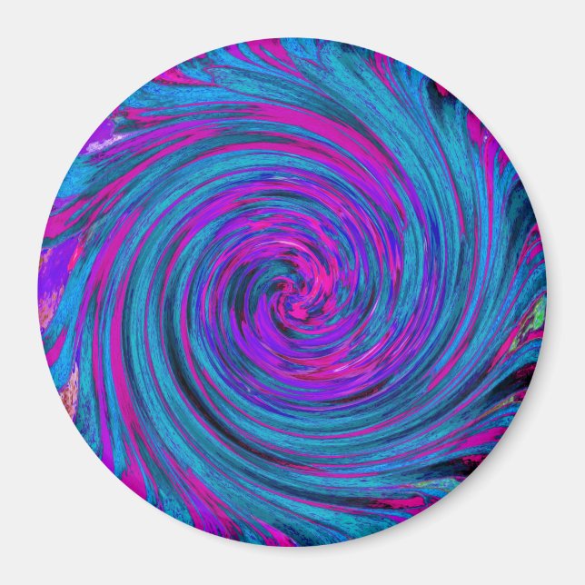 Shock rosa, Lila och blå Abstrakt Retro Twirl Magnet (Framsidan)