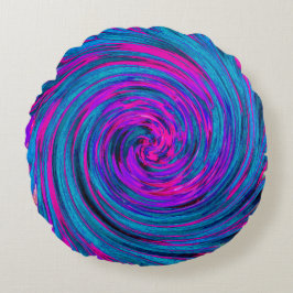 Shock rosa, Lila och blå Abstrakt Retro Twirl Rund Kudde