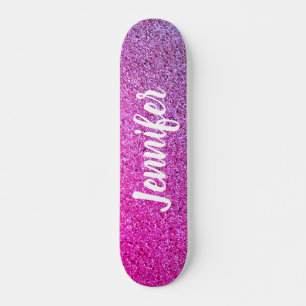 shock rosa Lila Ombre Faux Glitter Personlig Mini Skateboard Bräda 18,5 Cm