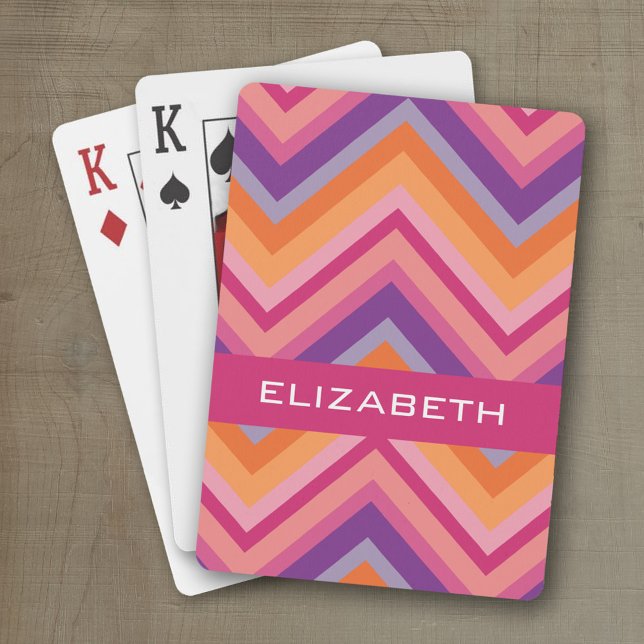 Shock rosa Lila Orange Chevron Mönster Casinokort (Personalized playing cards with a fun area to add text such as a name or monogram)