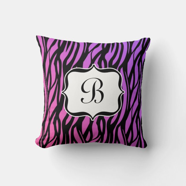 Shock rosa/Lila Zebra Monogram Cushion Kudde (Framsida)