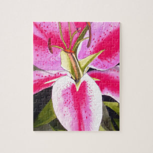 Shock rosa Lily Tenerife pop art vattencolor blomm Pussel