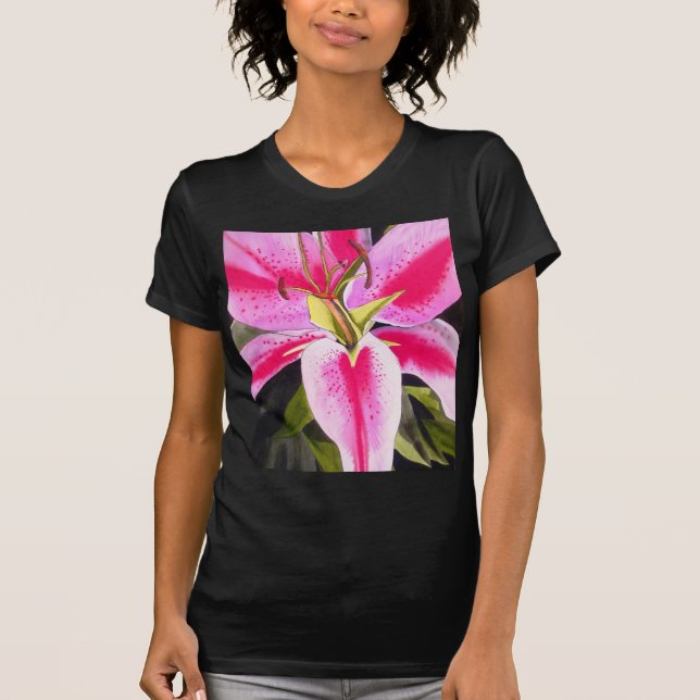 Shock rosa lily Tenerife popart vattenfärgblomma Tee (Framsida)