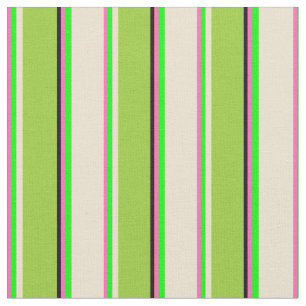 Shock rosa, Lime, Beige, Grönt och svart Rand Tyg