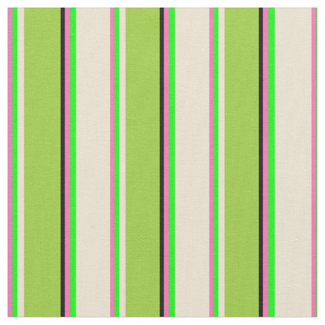 Shock rosa, Lime, Beige, Grönt och svart Rand Tyg (Närbild)