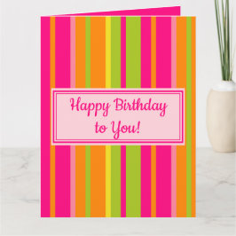 Shock rosa, Lime Green, Orange och Gult Birthday Kort