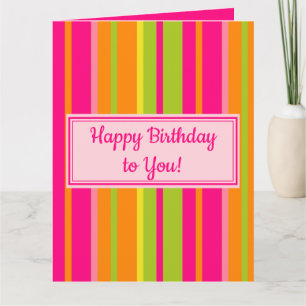 Shock rosa, Lime Green, Orange och Gult Birthday Kort