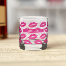 Shock rosa Lipstick Kiss Mönster Whiskey Glass
