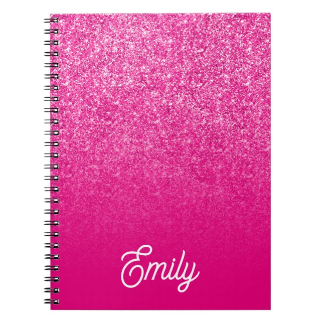 Shock rosa Luxury Glitter och Ombre Anteckningsbok (Framsidan)