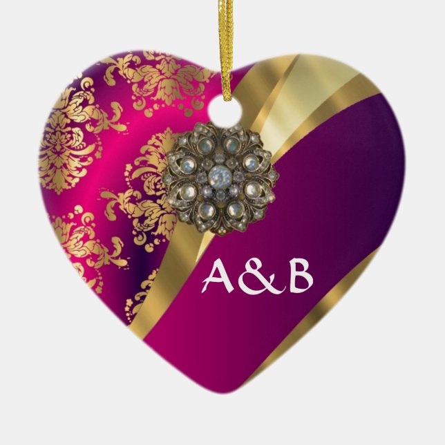 Shock rosa Magenta och guld damm Julgransprydnad Keramik (Framsidan)