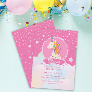 Shock rosa Magic Rainbow Unicorn Girl Birthday Inbjudningar