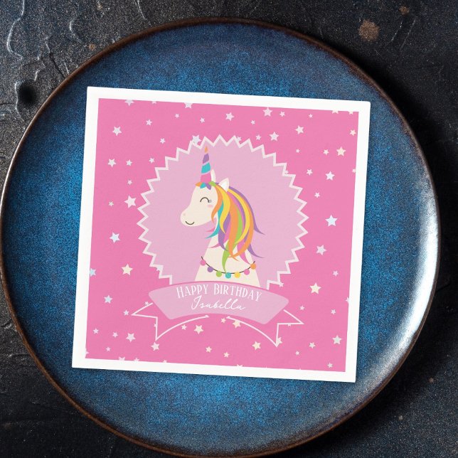 Shock rosa Magic Rainbow Unicorn Girl Birthday Pappersservett (Skapare uppladdad)
