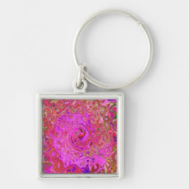 Shock rosa Mar Färg Abstrakt Retro Swirl Fyrkantig Silverfärgad Nyckelring