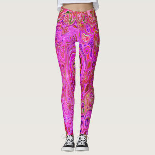 Shock rosa Mar Färg Abstrakt Retro Swirl Leggings